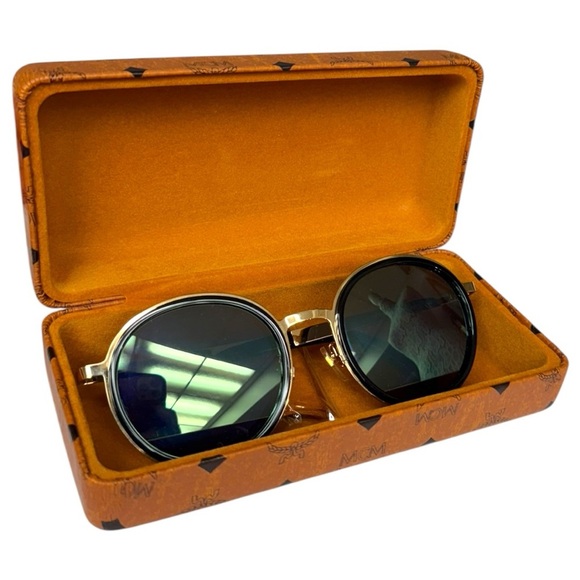 Vintage MCM Round Sunglasses MCM115SK Gold Black Frame 55mm Blue Mirror Interior - Picture 5 of 14
